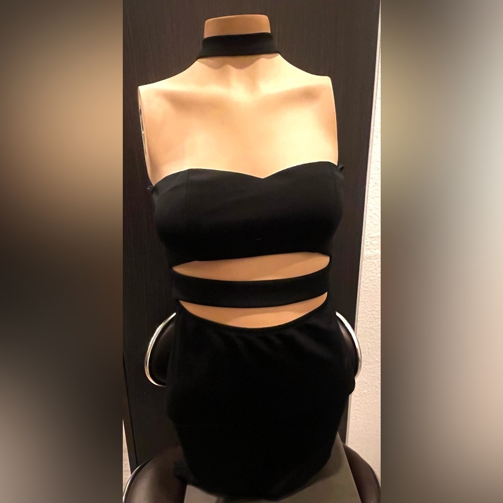 Size small black mini dress with waist cutout